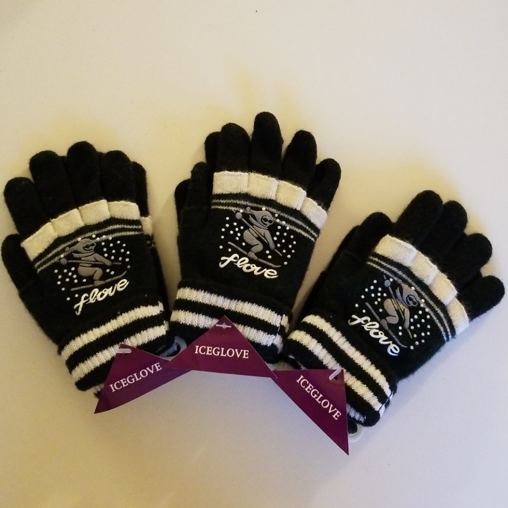 Set of 3 New Dark Green Double Layered 2 in 1 Wool Blend Cozy Warm Gloves